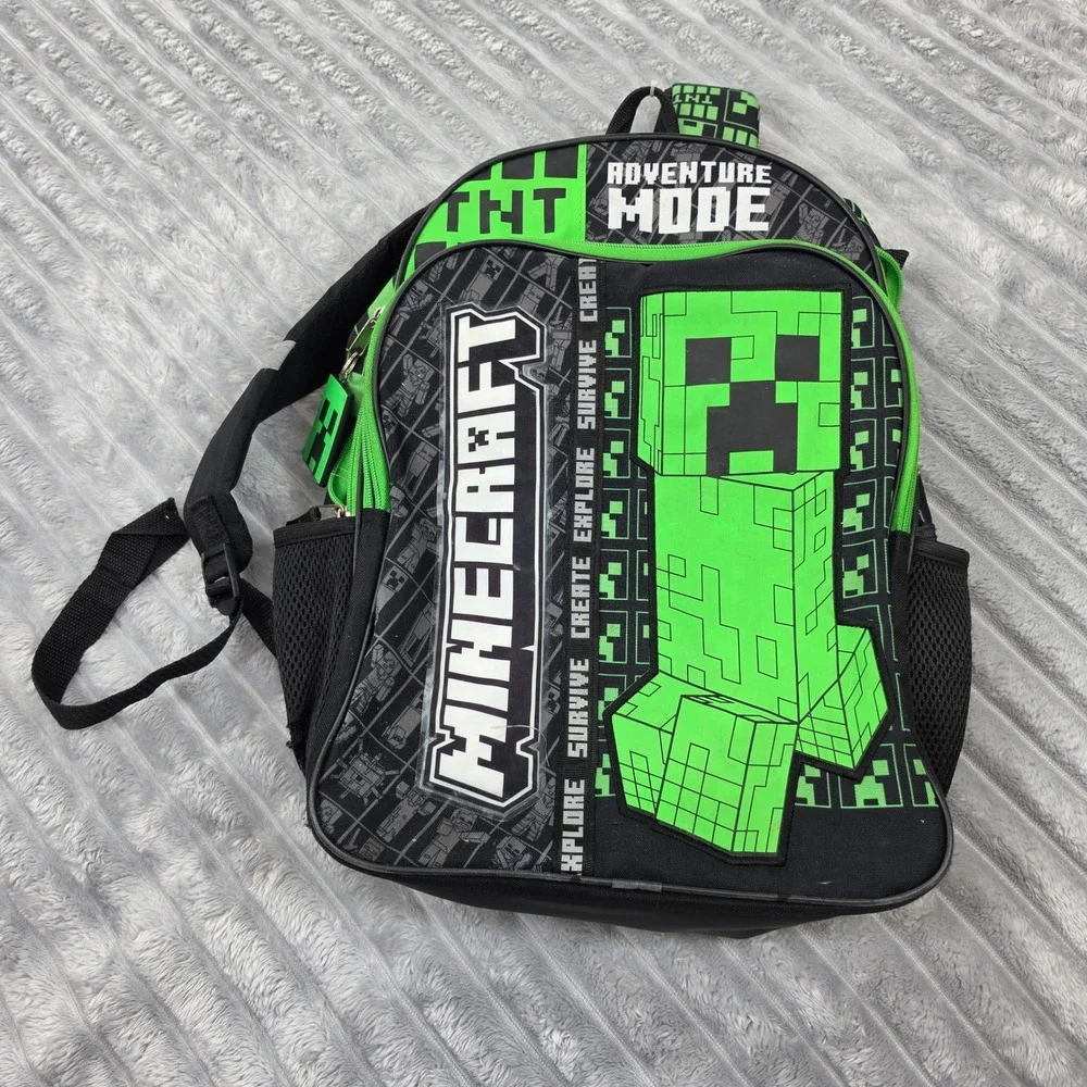 Minecraft Adventure Mode Creeper TNT Backpack Green Black Kids School Bag
